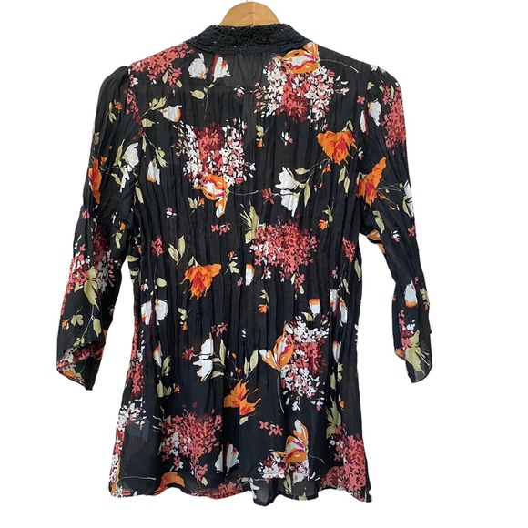 NEW NY Collection Black Orange Floral Button Down Blouse Lace Collar size 1X - Picture 4 of 7